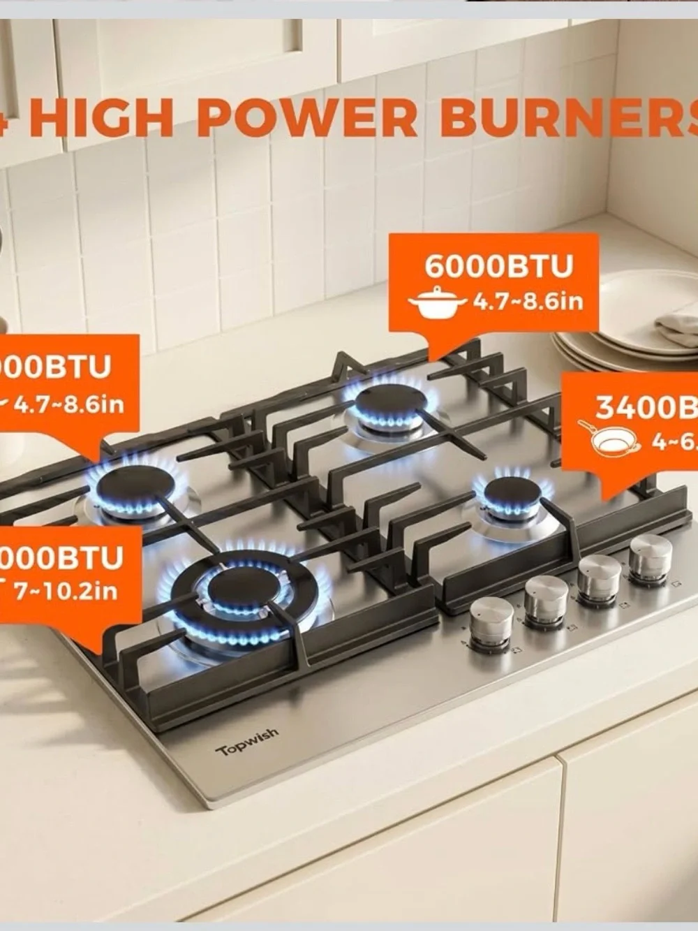 BNIB 24 Inch Gas Cooktop, 4 Burners 27,400 BTU Built-in Gas Stove Top